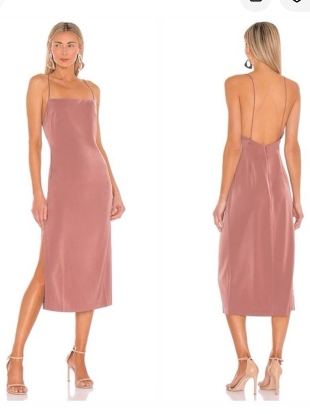 NWT REVOLVE NDB Malia MIDI Slip Satin dress brown dusty Rose Clay Med silky